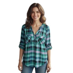 Torrid Multicolor Plaid V-Neck Blouse